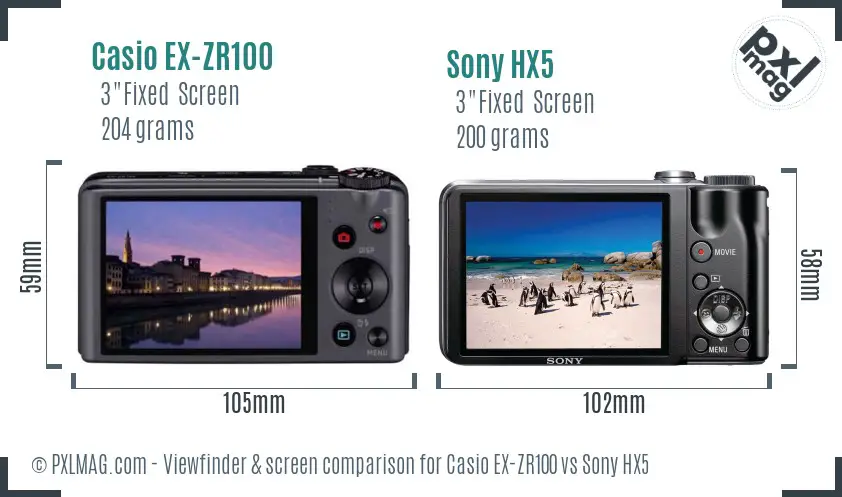 Casio EX-ZR100 vs Sony HX5 Screen and Viewfinder comparison