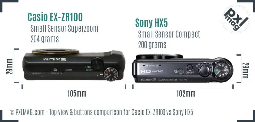 Casio EX-ZR100 vs Sony HX5 top view buttons comparison