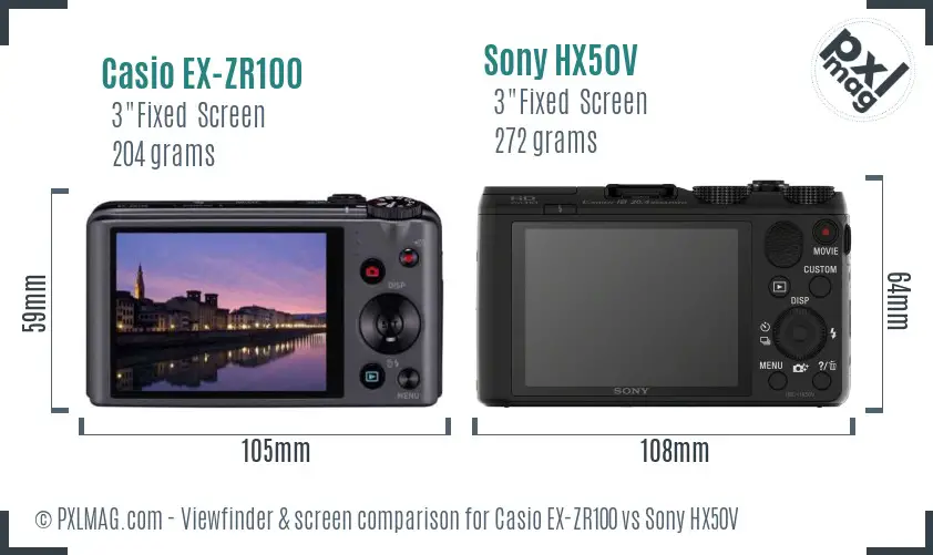 Casio EX-ZR100 vs Sony HX50V Screen and Viewfinder comparison