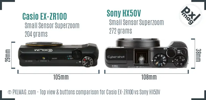 Casio EX-ZR100 vs Sony HX50V top view buttons comparison