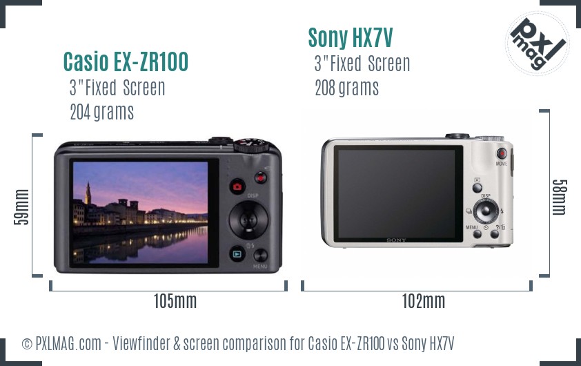 Casio EX-ZR100 vs Sony HX7V Screen and Viewfinder comparison