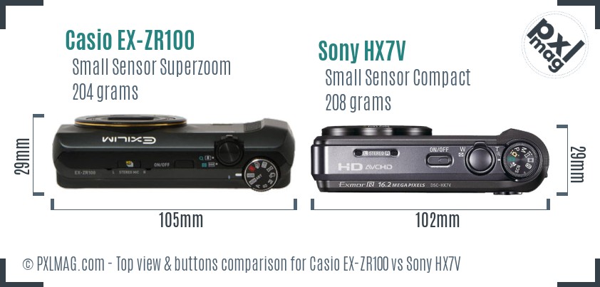 Casio EX-ZR100 vs Sony HX7V top view buttons comparison