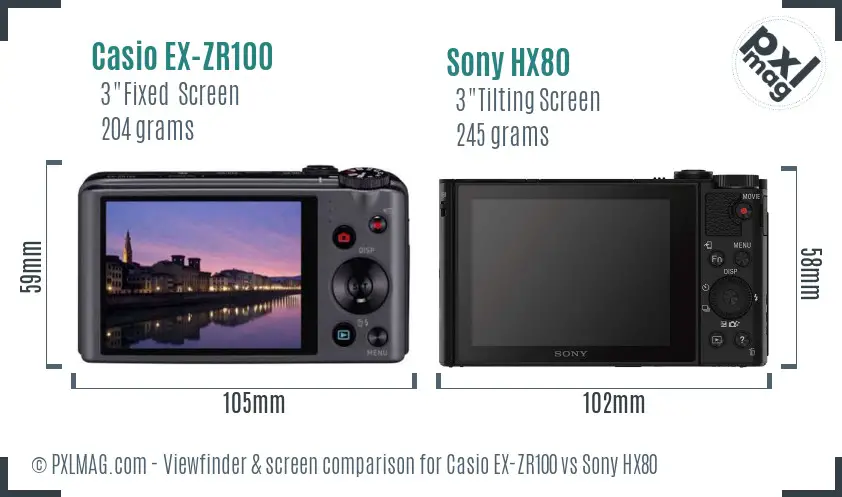 Casio EX-ZR100 vs Sony HX80 Screen and Viewfinder comparison