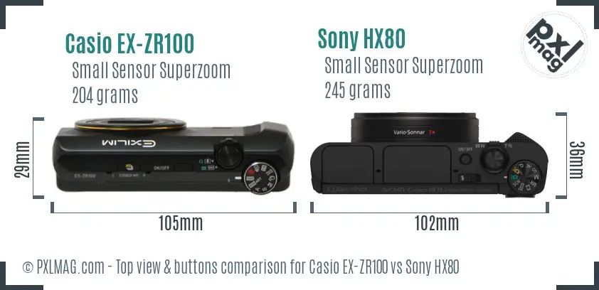 Casio EX-ZR100 vs Sony HX80 top view buttons comparison