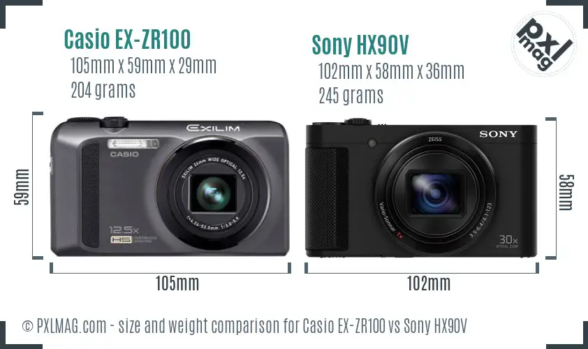 Casio EX-ZR100 vs Sony HX90V size comparison