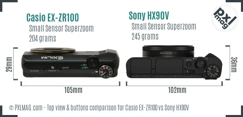 Casio EX-ZR100 vs Sony HX90V top view buttons comparison