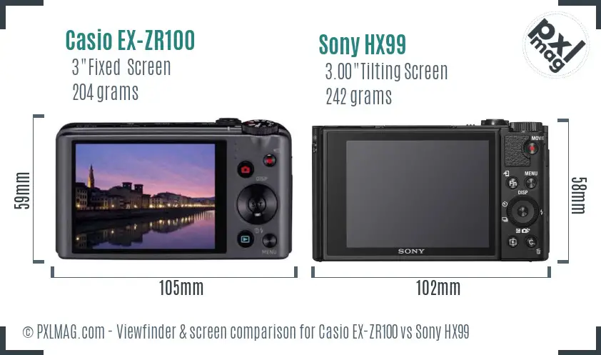 Casio EX-ZR100 vs Sony HX99 Screen and Viewfinder comparison