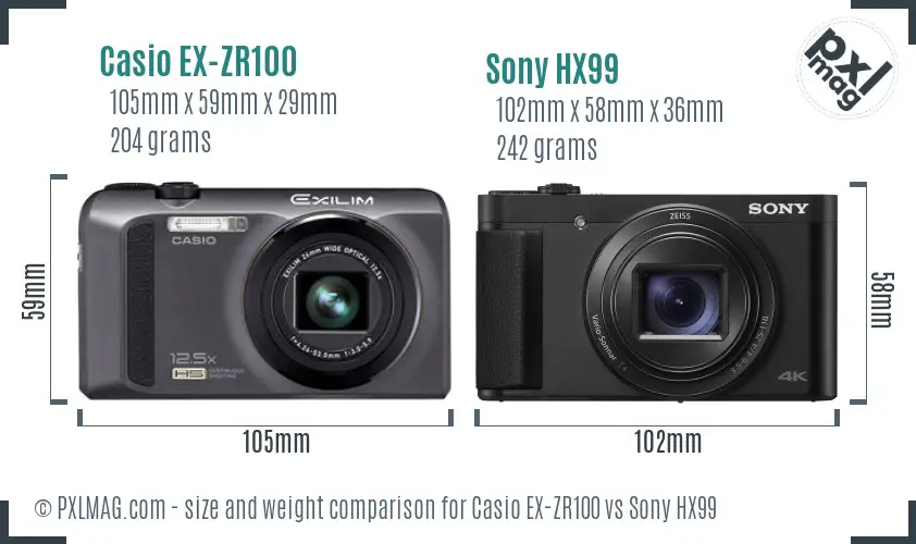 Casio EX-ZR100 vs Sony HX99 size comparison