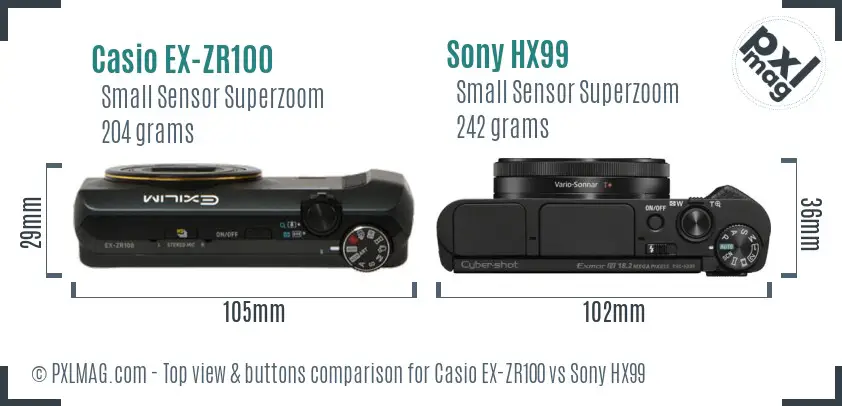 Casio EX-ZR100 vs Sony HX99 top view buttons comparison