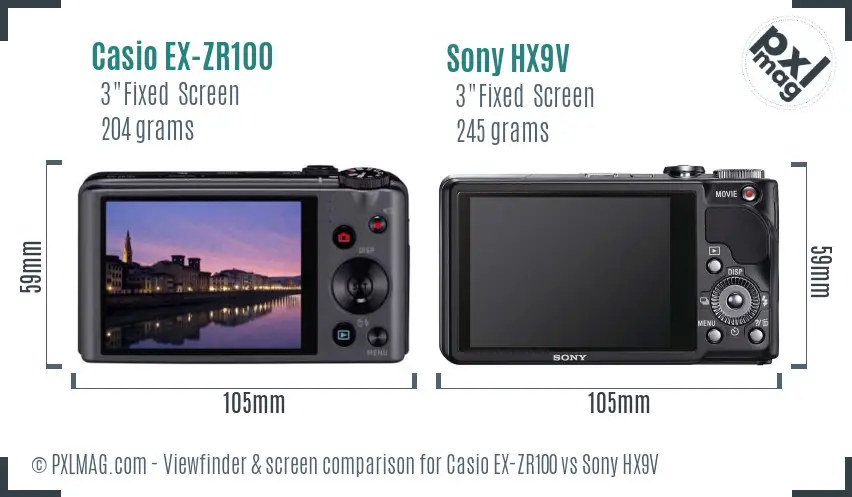 Casio EX-ZR100 vs Sony HX9V Screen and Viewfinder comparison