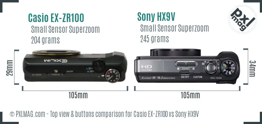 Casio EX-ZR100 vs Sony HX9V top view buttons comparison