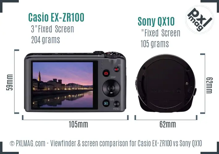 Casio EX-ZR100 vs Sony QX10 Screen and Viewfinder comparison