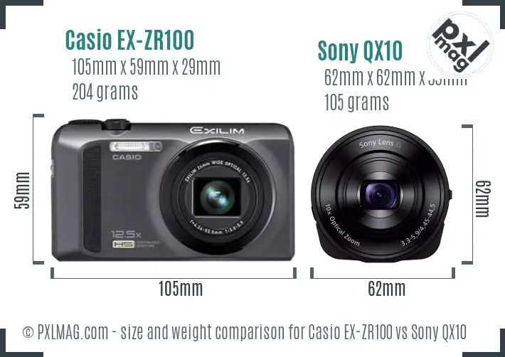 Casio EX-ZR100 vs Sony QX10 size comparison Casio EX-ZR100 vs Sony QX10 size comparison