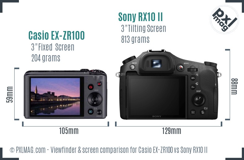 Casio EX-ZR100 vs Sony RX10 II Screen and Viewfinder comparison