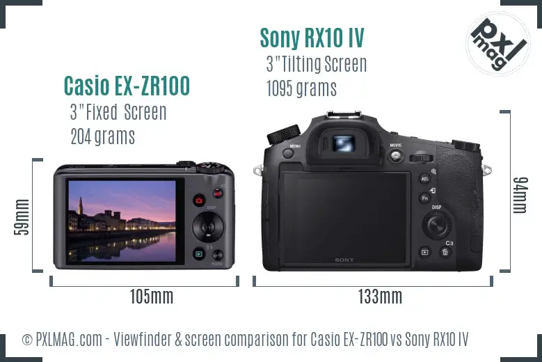 Casio EX-ZR100 vs Sony RX10 IV Screen and Viewfinder comparison Casio EX-ZR100 vs Sony RX10 IV Screen and Viewfinder comparison
