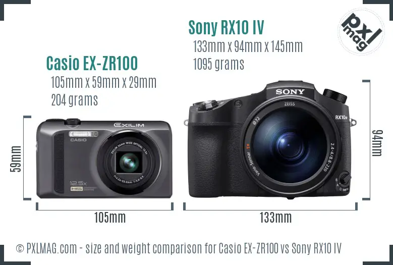 Casio EX-ZR100 vs Sony RX10 IV size comparison Casio EX-ZR100 vs Sony RX10 IV size comparison