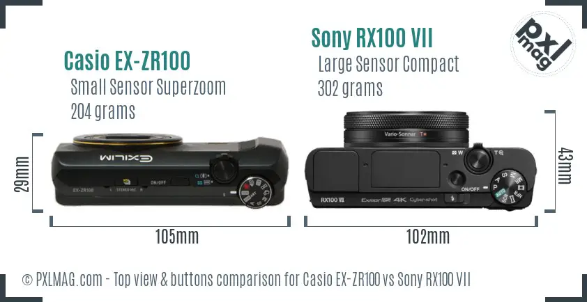 Casio EX-ZR100 vs Sony RX100 VII top view buttons comparison