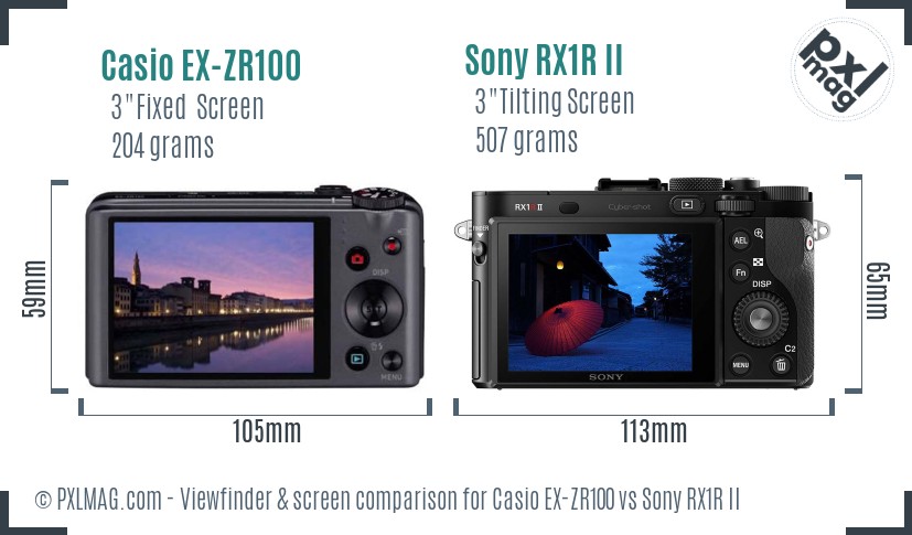 Casio EX-ZR100 vs Sony RX1R II Screen and Viewfinder comparison