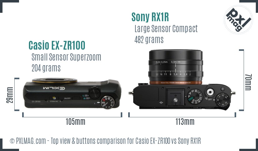 Casio EX-ZR100 vs Sony RX1R top view buttons comparison