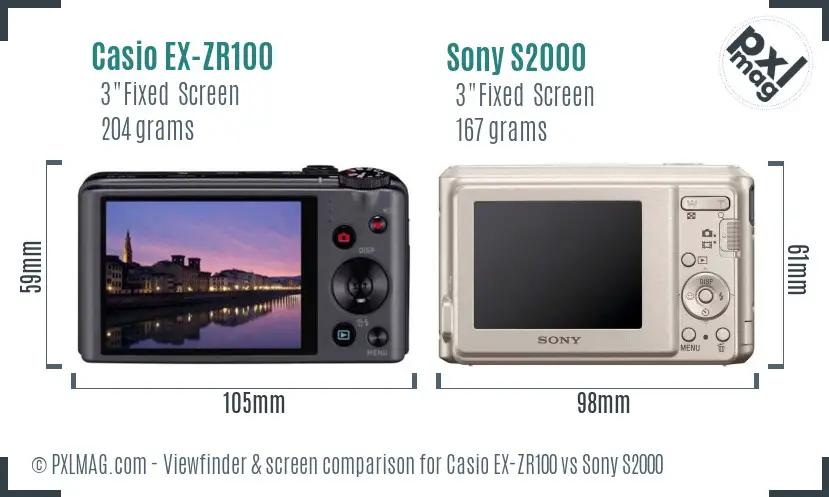 Casio EX-ZR100 vs Sony S2000 Screen and Viewfinder comparison