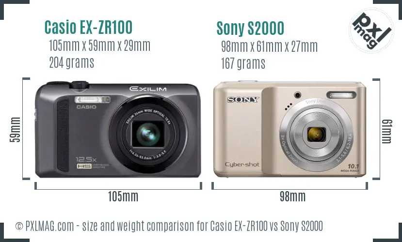 Casio EX-ZR100 vs Sony S2000 size comparison