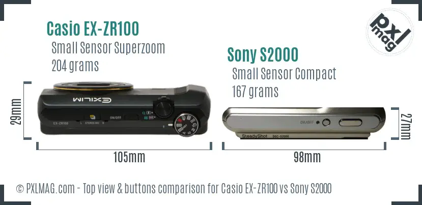 Casio EX-ZR100 vs Sony S2000 top view buttons comparison