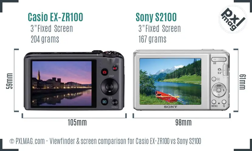 Casio EX-ZR100 vs Sony S2100 Screen and Viewfinder comparison