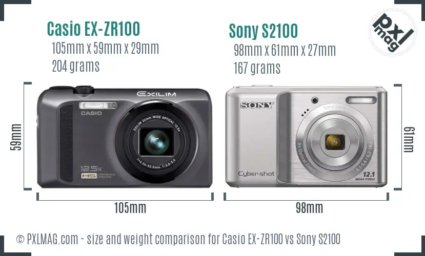 Casio EX-ZR100 vs Sony S2100 size comparison