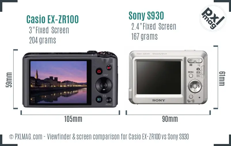 Casio EX-ZR100 vs Sony S930 Screen and Viewfinder comparison