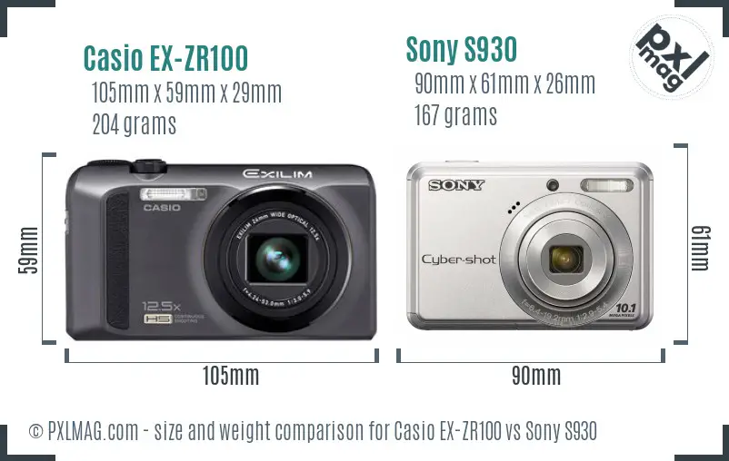 Casio EX-ZR100 vs Sony S930 size comparison