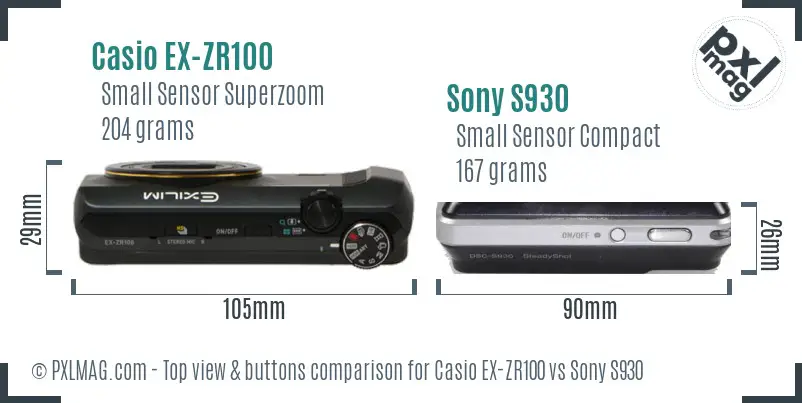 Casio EX-ZR100 vs Sony S930 top view buttons comparison