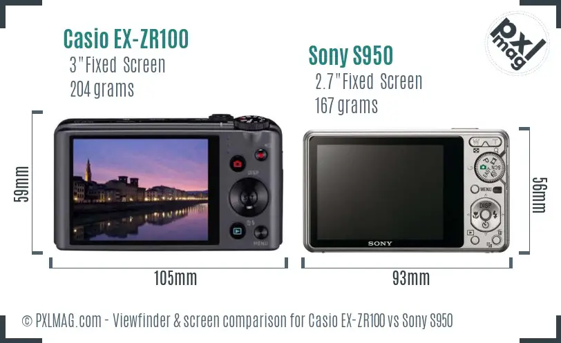 Casio EX-ZR100 vs Sony S950 Screen and Viewfinder comparison