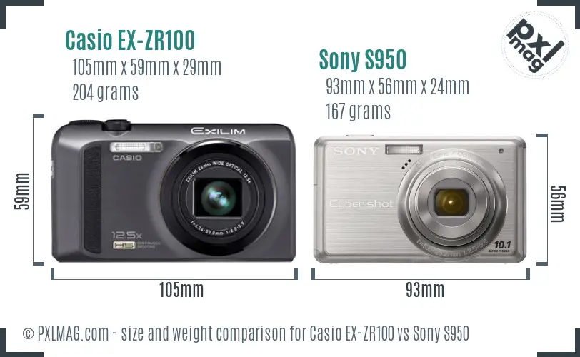 Casio EX-ZR100 vs Sony S950 size comparison