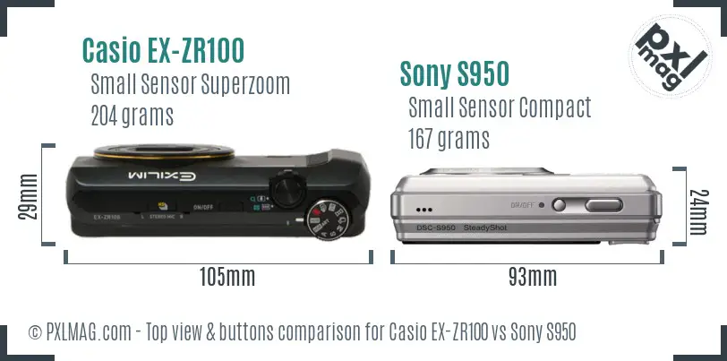 Casio EX-ZR100 vs Sony S950 top view buttons comparison