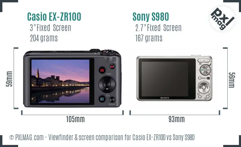 Casio EX-ZR100 vs Sony S980 Screen and Viewfinder comparison