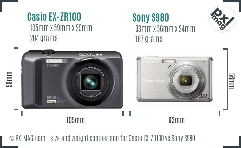 Casio EX-ZR100 vs Sony S980 size comparison