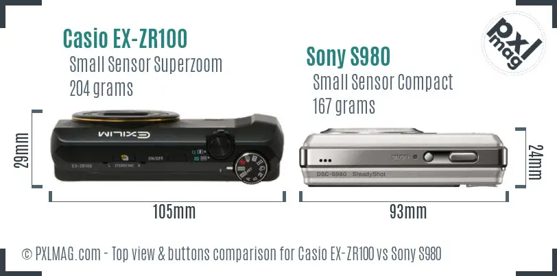Casio EX-ZR100 vs Sony S980 top view buttons comparison