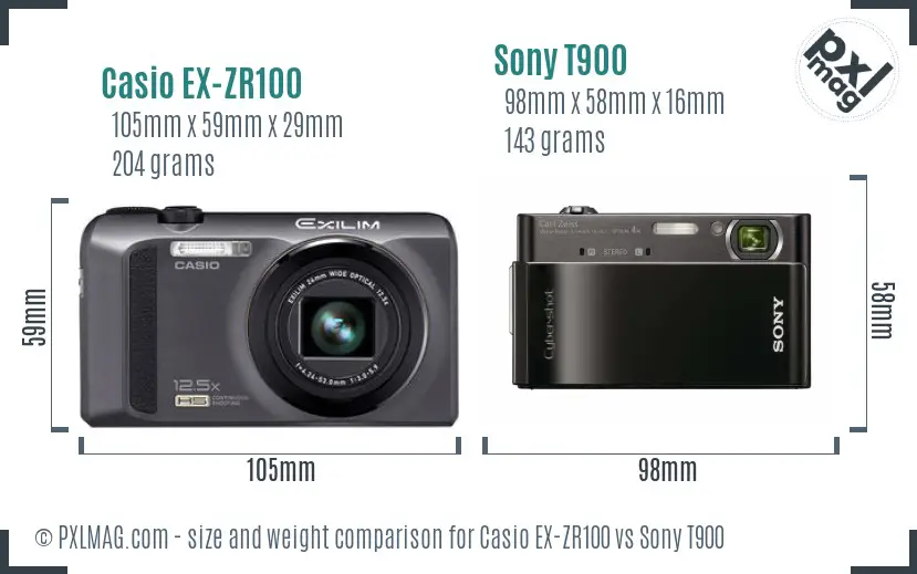 Casio EX-ZR100 vs Sony T900 size comparison