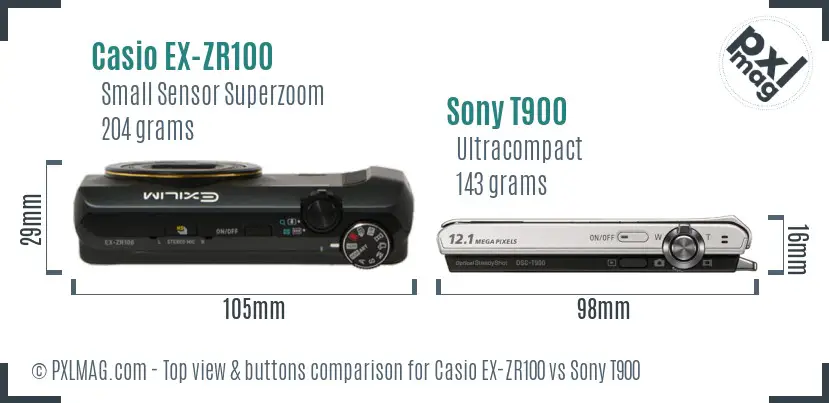 Casio EX-ZR100 vs Sony T900 top view buttons comparison