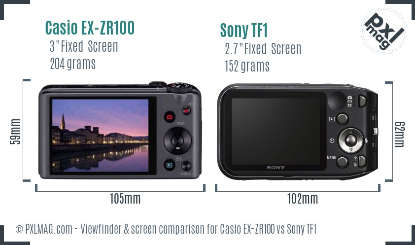 Casio EX-ZR100 vs Sony TF1 Screen and Viewfinder comparison
