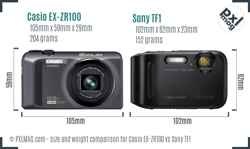 Casio EX-ZR100 vs Sony TF1 size comparison