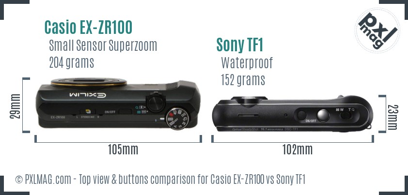 Casio EX-ZR100 vs Sony TF1 top view buttons comparison