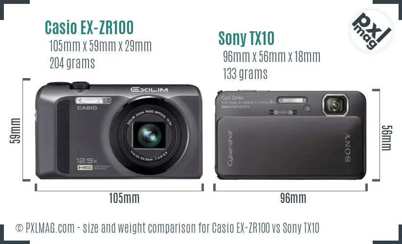 Casio EX-ZR100 vs Sony TX10 size comparison Casio EX-ZR100 vs Sony TX10 size comparison