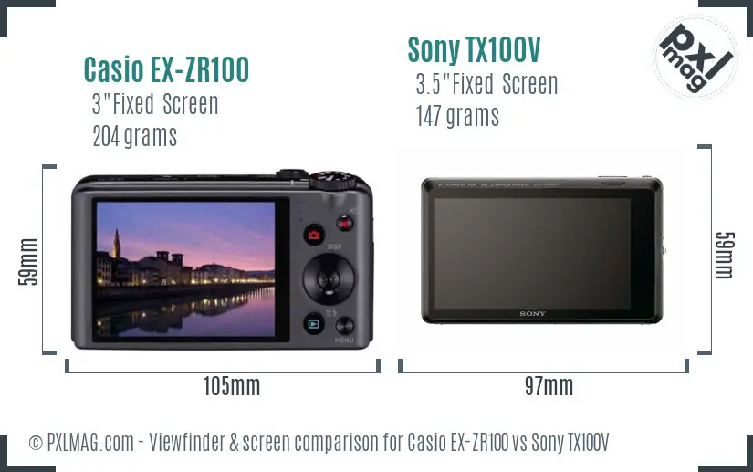 Casio EX-ZR100 vs Sony TX100V Screen and Viewfinder comparison