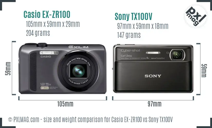 Casio EX-ZR100 vs Sony TX100V size comparison