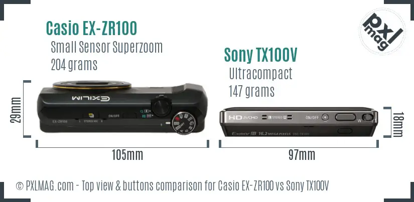 Casio EX-ZR100 vs Sony TX100V top view buttons comparison