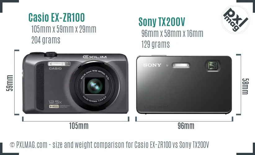 Casio EX-ZR100 vs Sony TX200V size comparison Casio EX-ZR100 vs Sony TX200V size comparison