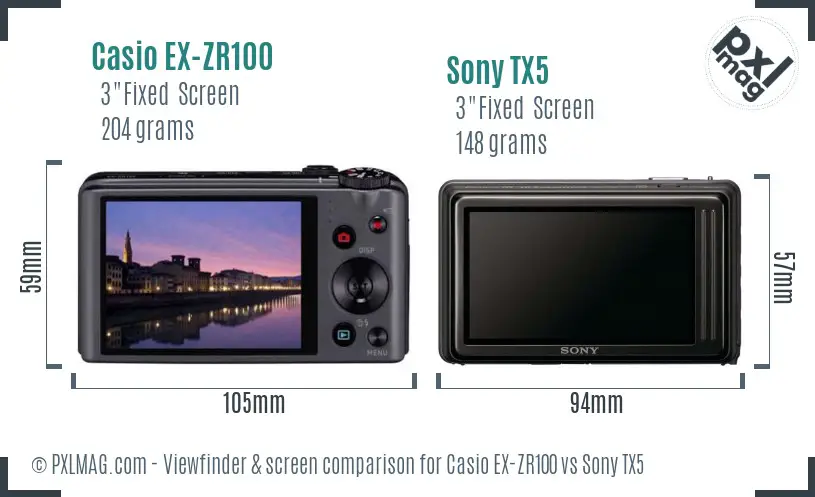 Casio EX-ZR100 vs Sony TX5 Screen and Viewfinder comparison
