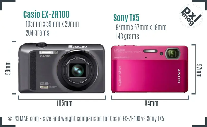Casio EX-ZR100 vs Sony TX5 size comparison Casio EX-ZR100 vs Sony TX5 size comparison