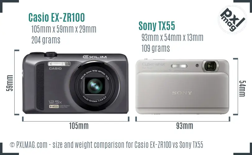 Casio EX-ZR100 vs Sony TX55 size comparison Casio EX-ZR100 vs Sony TX55 size comparison